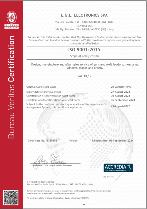 LGL Electronics ISO 9001 Certificate
