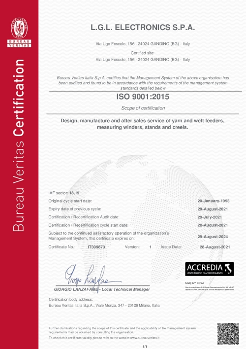 LGL Electronics Certificato ISO 9001